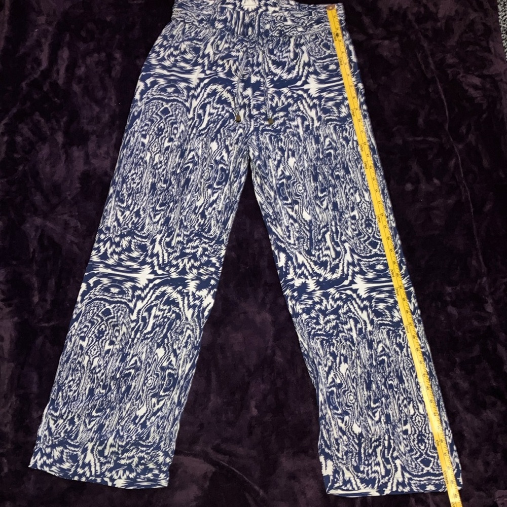 Blue Patterned Wide Leg Pants